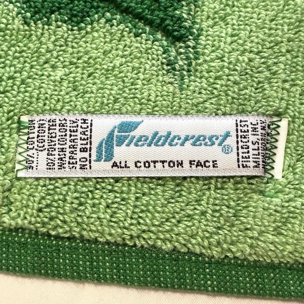 Vintage Fieldcrest Emerald Green Rose Floral Bath Size Towel MCM Flowers 53x26